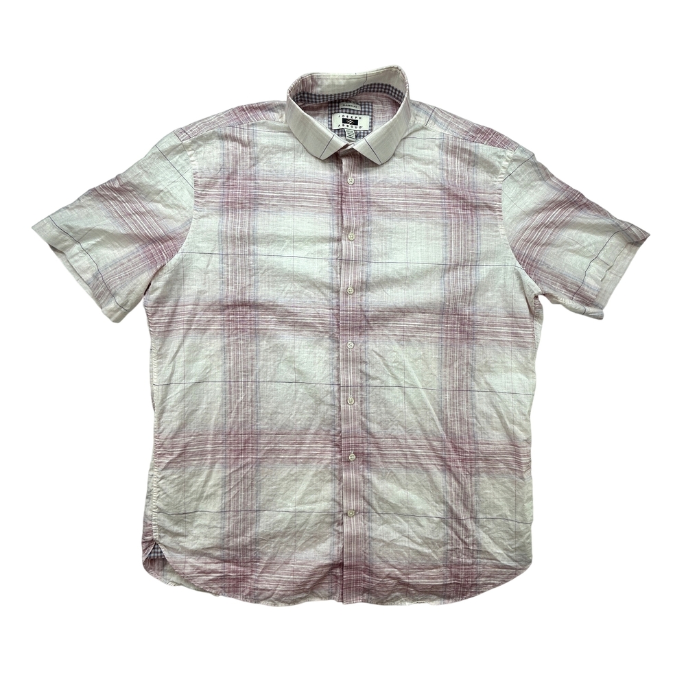 Joseph Abboud Shirt Mens 2XLT Classic Fit Short Sleeve Linen Cotton Plaid Pink